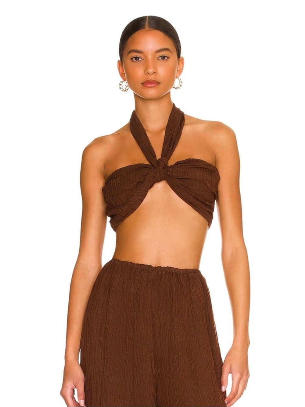 FAITHFULL THE BRAND REVOLVE BROWN CROP TOP